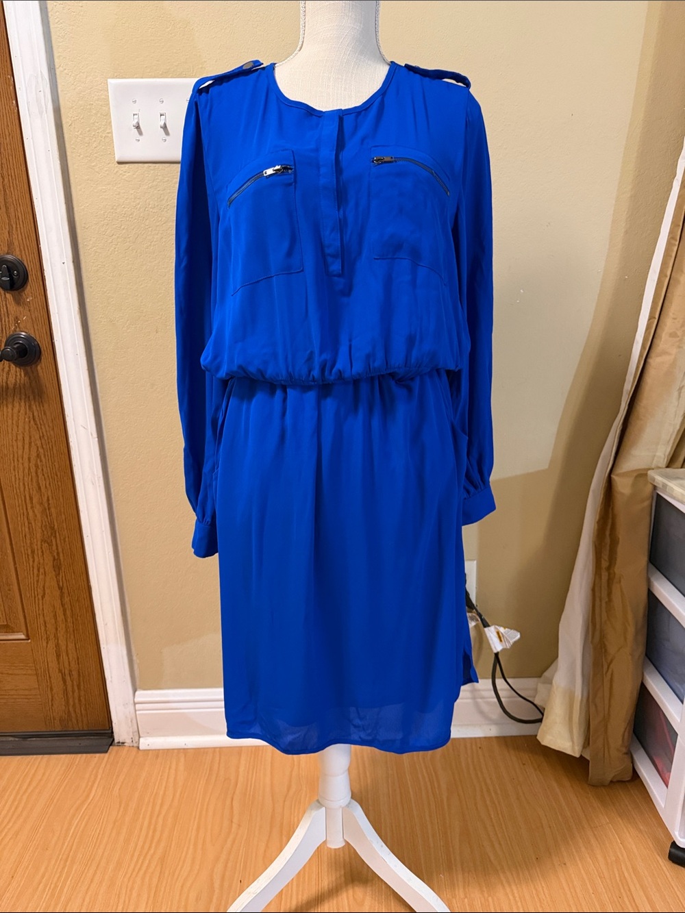 Gibson Latimer Royal Blue Long Sleeve Blouson Dress